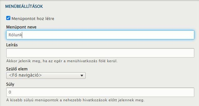 Menübeállítások a Drupalban